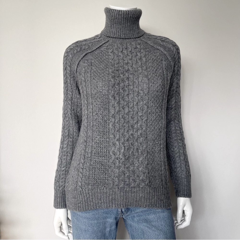 VINCE Cable Knit Alpaca Wool Blend Turtleneck Gray Cozy Sweater Size XS